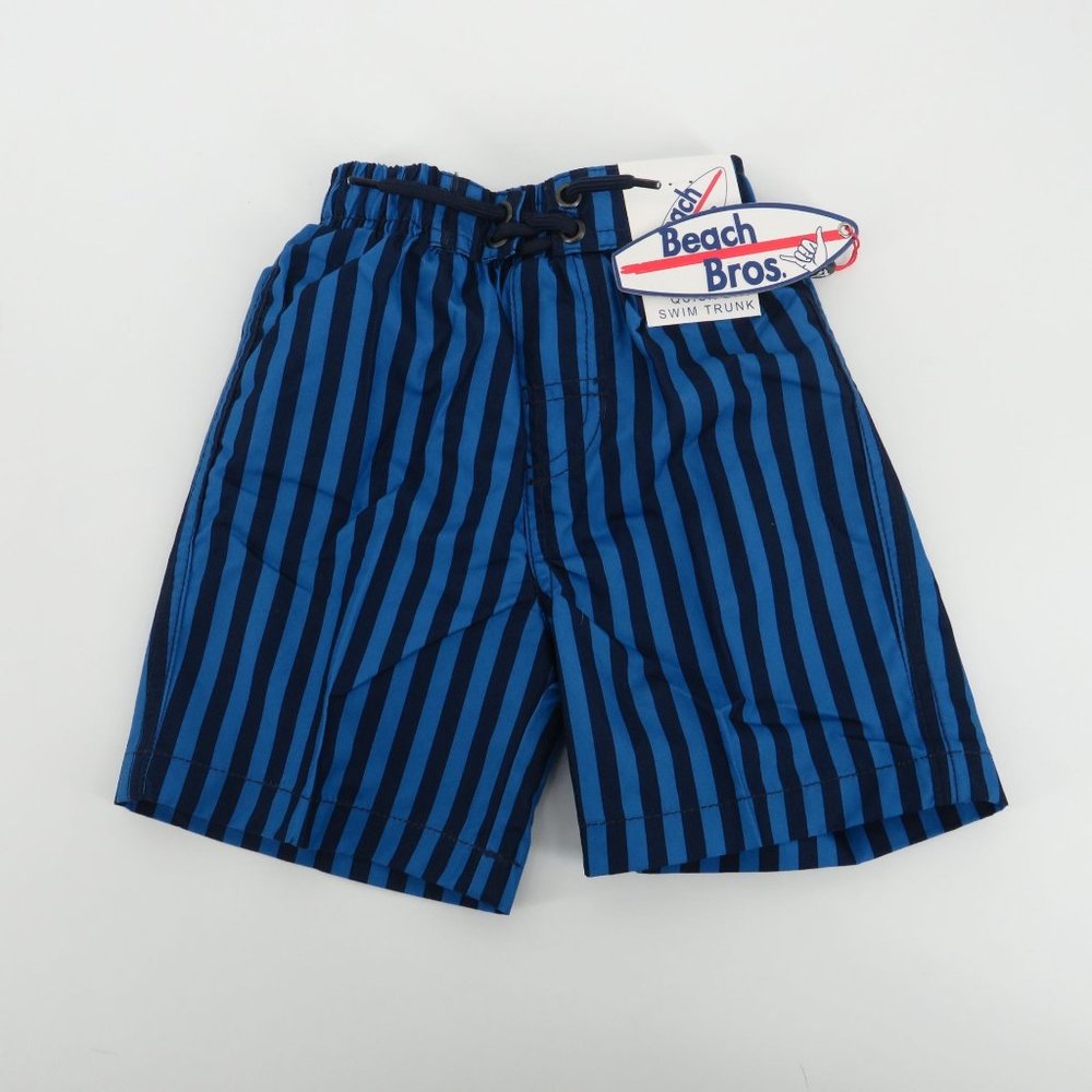 Beach Bros Blue Black Striped Boys Swim Trunks Elastic Waistband 2T NWT $28